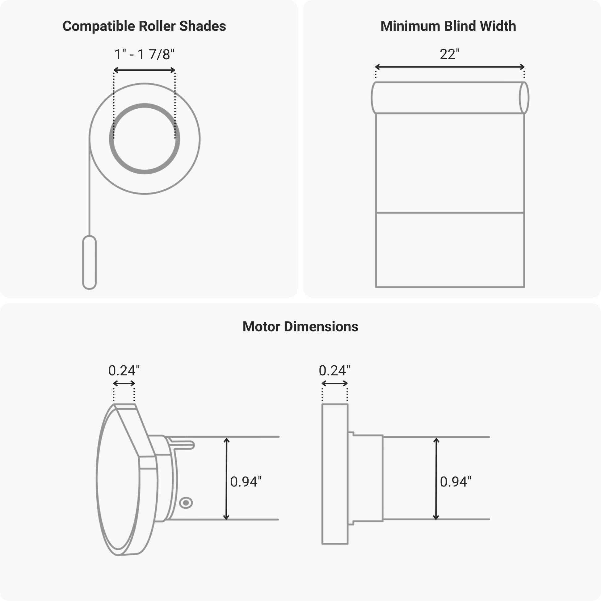 Motorized Roller Shade Retrofit Kit Dimensions