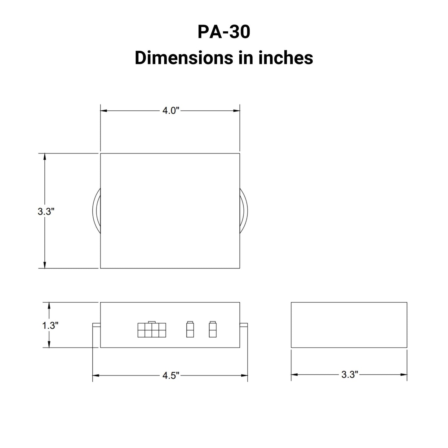 12 VDC Control Box - 2 Channel - 30A - Parallel Control - Wireless Remote Dimensions in inches