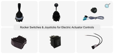 Interruptores basculantes y joysticks para controles de actuadores eléctricos