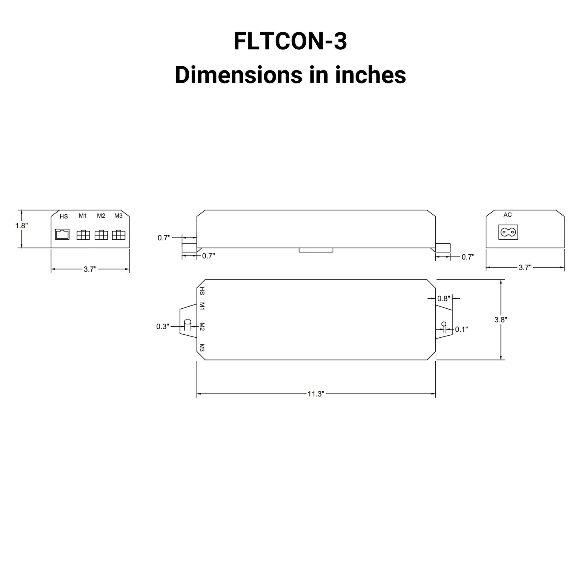 110 VAC - 24 VDC - 3-Sync Hall Effect Control Box with Presets Dimensions in inches