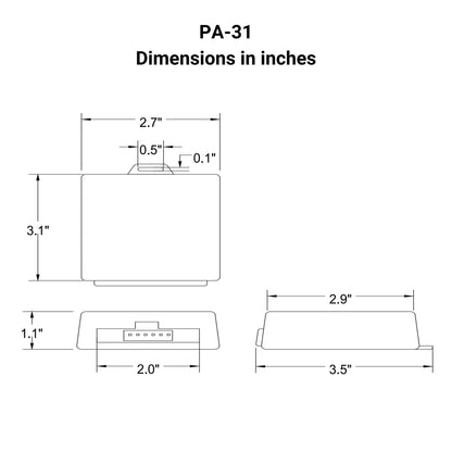 12 VDC Control Box - 1 Channel - 20A - Wireless Remote Dimensions in inches