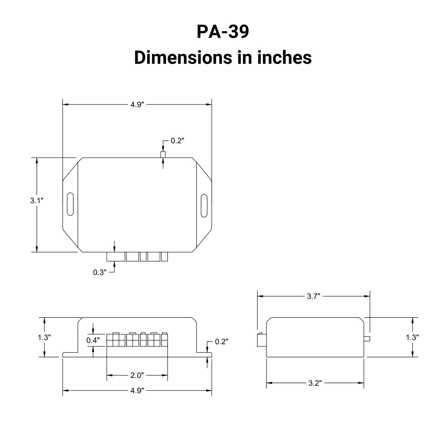 12-24 VDC - Synchronized Dual Potentiometer Actuator Control - 30A - Wired Remote Dimensions in inches
