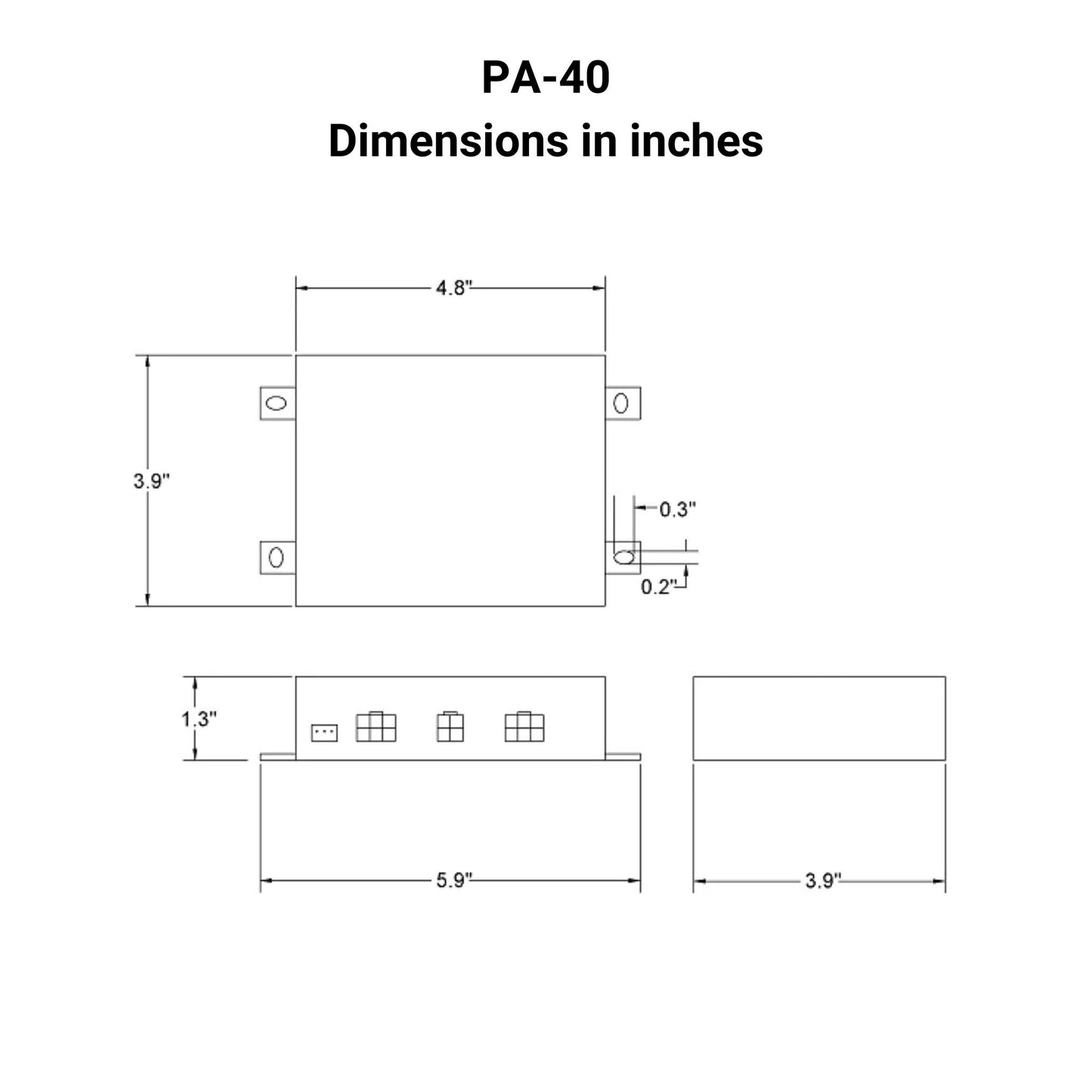 12 VDC - Synchronized Dual Hall Effect Actuator Control - 30A - Wireless Remotes Dimensions in inches